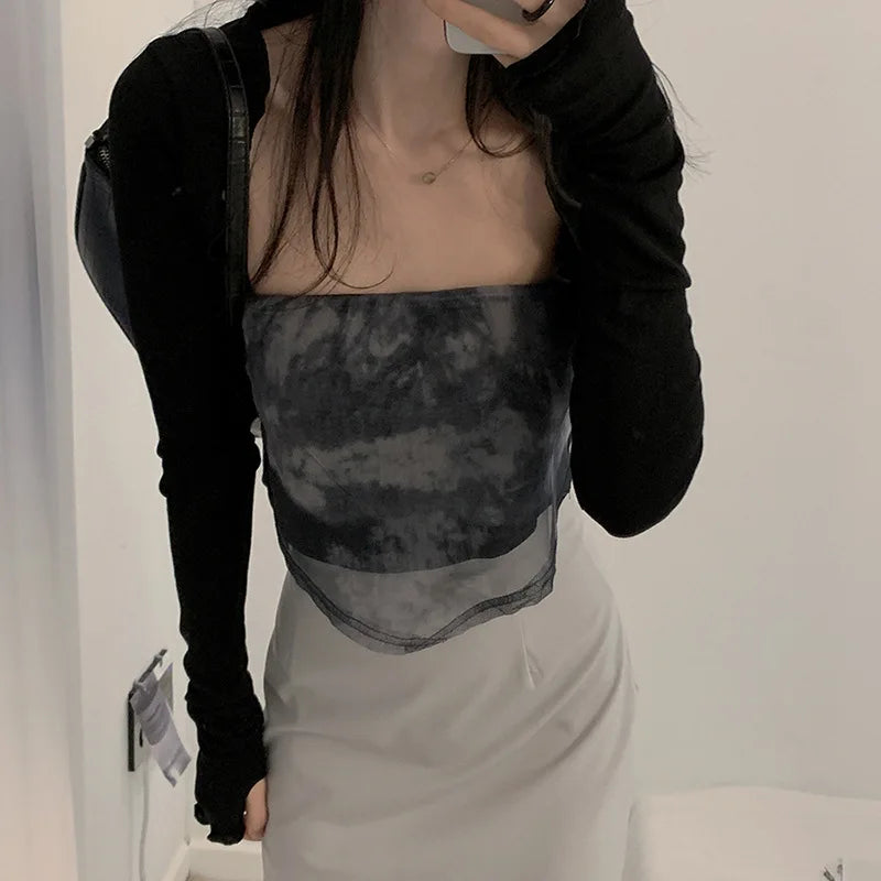 Women Thumbhole Long Sleeve Shrug Solid Color Open Front Cropped Cardigan Top Bodycon Slim Fit Sunscreen Arm Cover Jacket Gloves