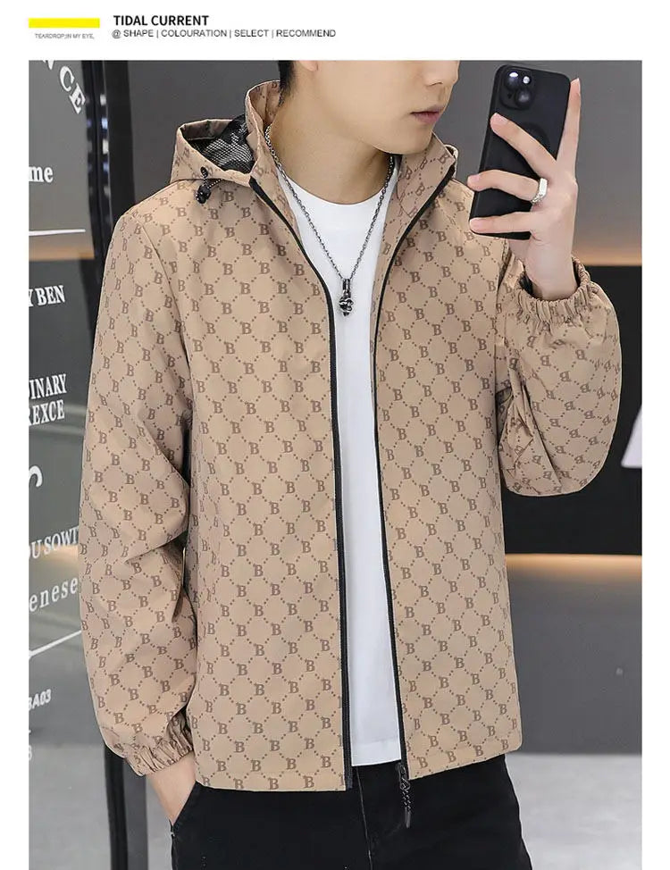 Autumn Casual Hooded Jacket Men Luxury Business Social Jackets Personality Streetwear Coats Tops Men's Clothing