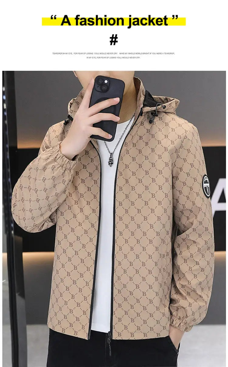 Autumn Casual Hooded Jacket Men Luxury Business Social Jackets Personality Streetwear Coats Tops Men's Clothing